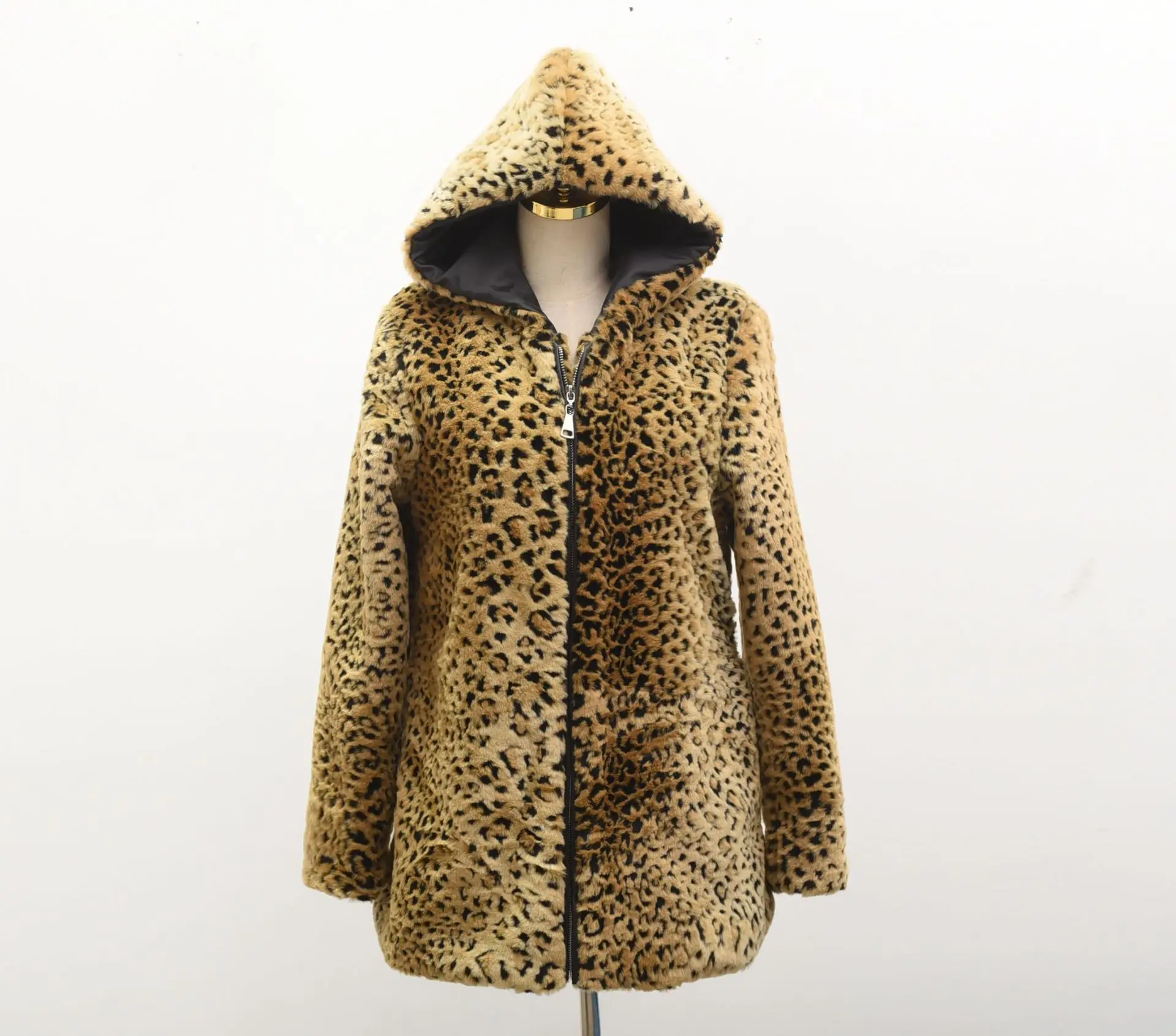 

Faux Fur Coat Large Size Hooded Warm Clothes Fashionable Women's Tiger Pattern Clothes Fall/winter Thicken With Lining