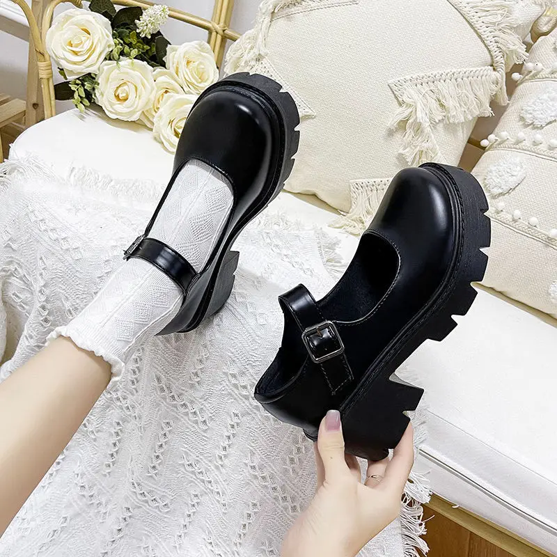 

Women Punk Thick Bottom Chunk Shoes Student Sweet Harajuku Style Mary Janes Platform Leather Shoes New Zapatillas Mujer New