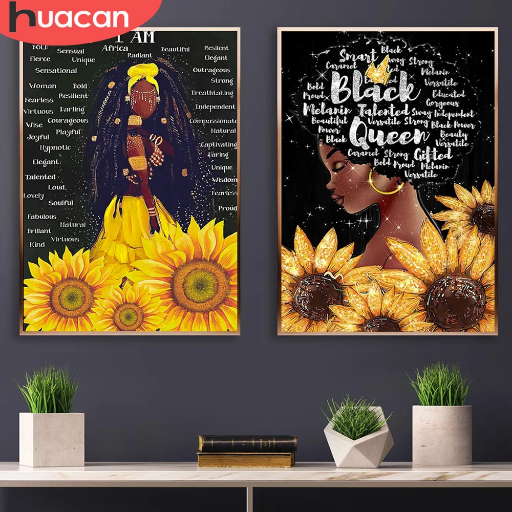 

Алмазная живопись HUACAN, портрет Африканской женщины, украшение для дома, полная Алмазная мозаика, картина Стразы, ручная работа