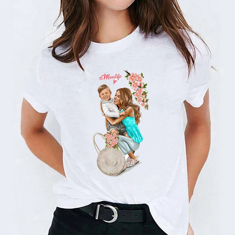 

Women T Shirt Cartoon Mom Boy Momlife Mommy Mother Lady Womens T-Shirt Tops Graphic Tees Print Female Camisas Shirts 2021 New