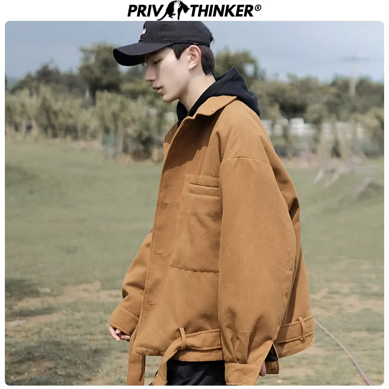 Мужская куртка Privathinker черная шерстяная в Корейском стиле на осень и зиму 2020 |