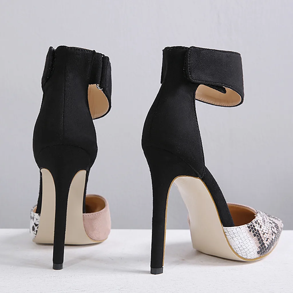 SAGACE New Fashion Elegant Women's High Qulity Flock Shoes Snake-Print High-Heeled Pointed Toe Sandals Zapatos Summer J14