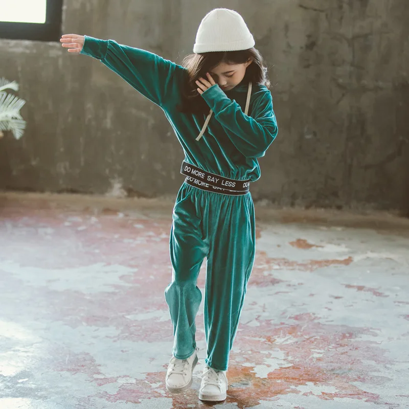 Модная одежда для девочек Осенний свитер с капюшоном и штаны Комплект из 2