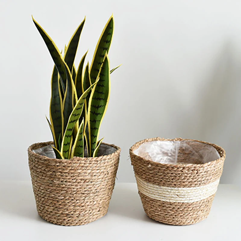 

Woven Flower Basket Straw Flower Basket Organizador Flower Basket Weaving Potted Plants Flower Pot Decoration For Living Room