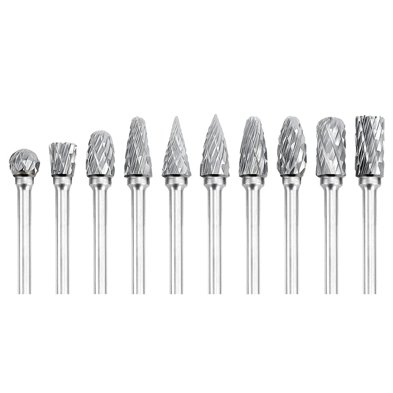 

10 Pieces of 1/8 Inch (About 0.3 cm) Handle, Double-Cut Carbide Rotary Burr Set Engraving Tools