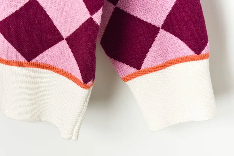 

New Lovely Cartoon Girl Jacquard Sweaters Women Plaid Knitted V-neck Pullover High Street England Autumn Winter Basic Top Jumper