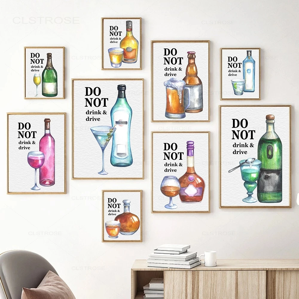 

Modern Cocktail Slogan Canvas Poster Do Not Drink And Drive Print Wall Art For Kitchen Bar Club Fashion Picture Home Decor Mural