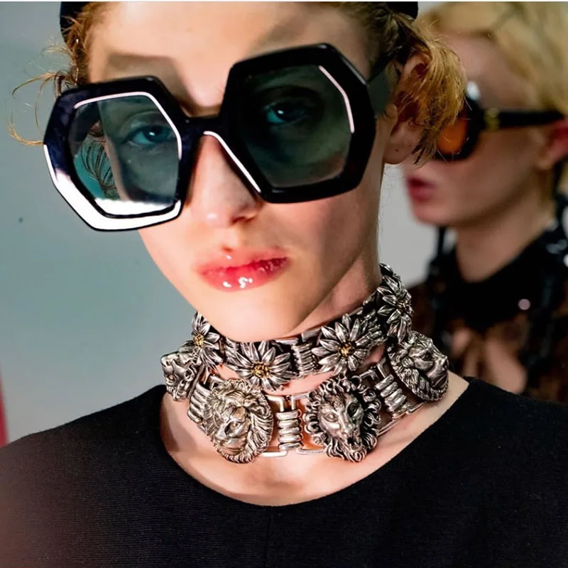 Женские винтажные солнцезащитные очки большие многоугольные в стиле панк