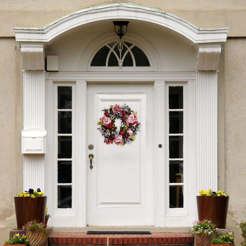 

35cm Door Wreath Large Garland Artificial Peony Flower Wreath Wall Hanging Front Door Wreaths Home Decoration Farmhouse Decor