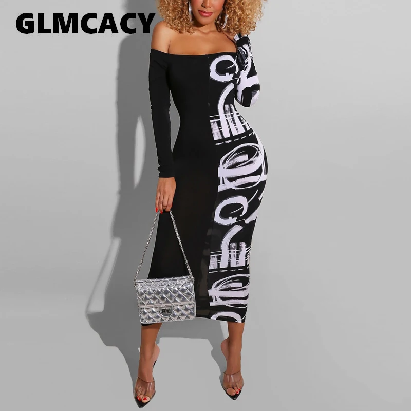 Женское Повседневное Платье макси с абстрактным принтом открытыми плечами