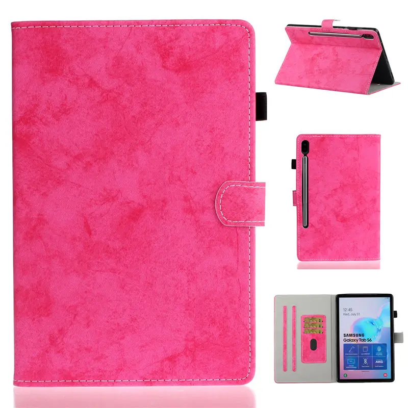 Rose red Чехол для Samsung Galaxy Tab S6 10,5 SM-T860 SM-T865 T860 10," чехол Funda чехол для планшета подставка оболочка Капа+ пленка+ ручка - Цвет: Rose red