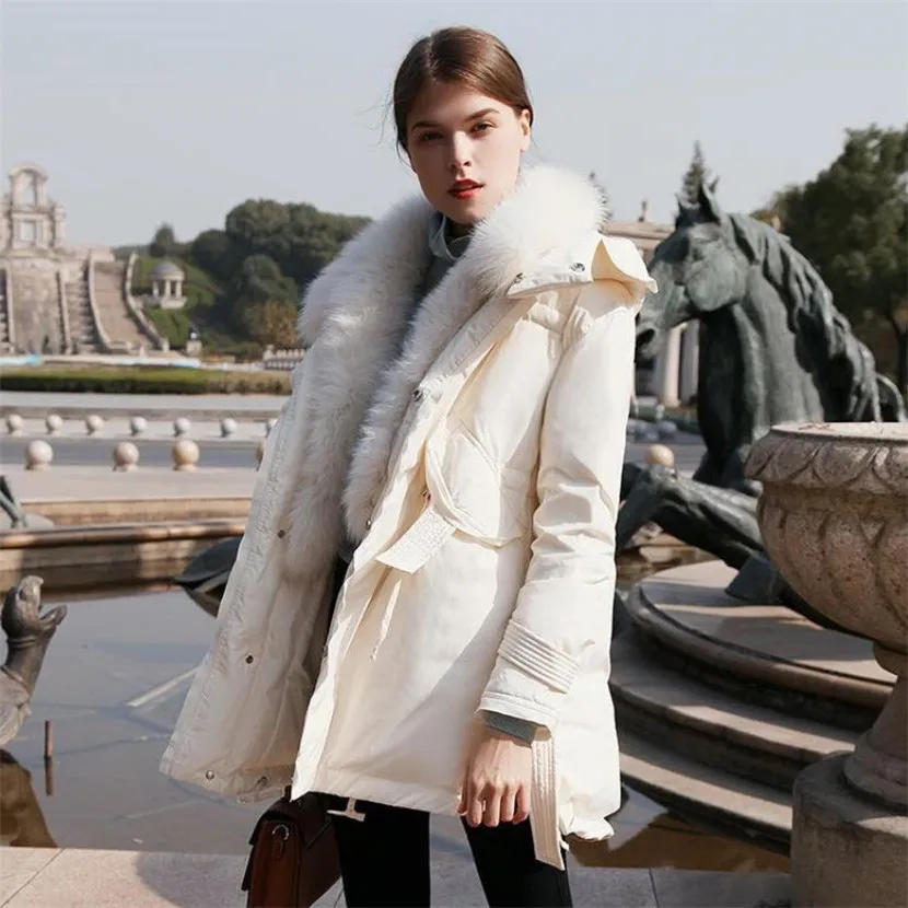 

Fox fur 2020 winter new down jacket women mid-length fashion large fur collar Parker trendy