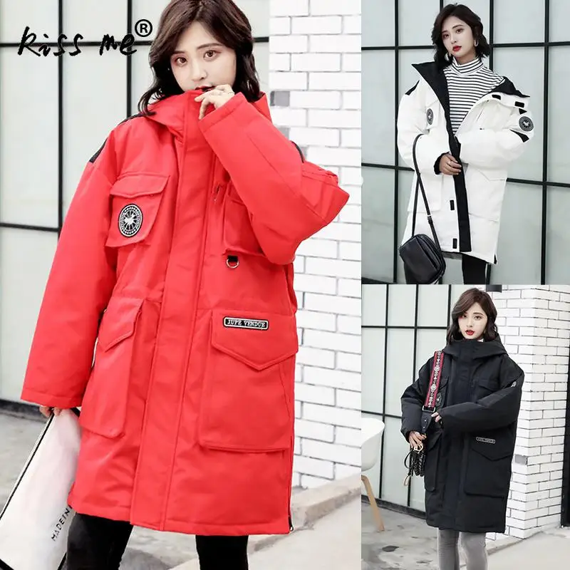 Повседневное свободное Стильное женское зимнее пуховое пальто однотонное