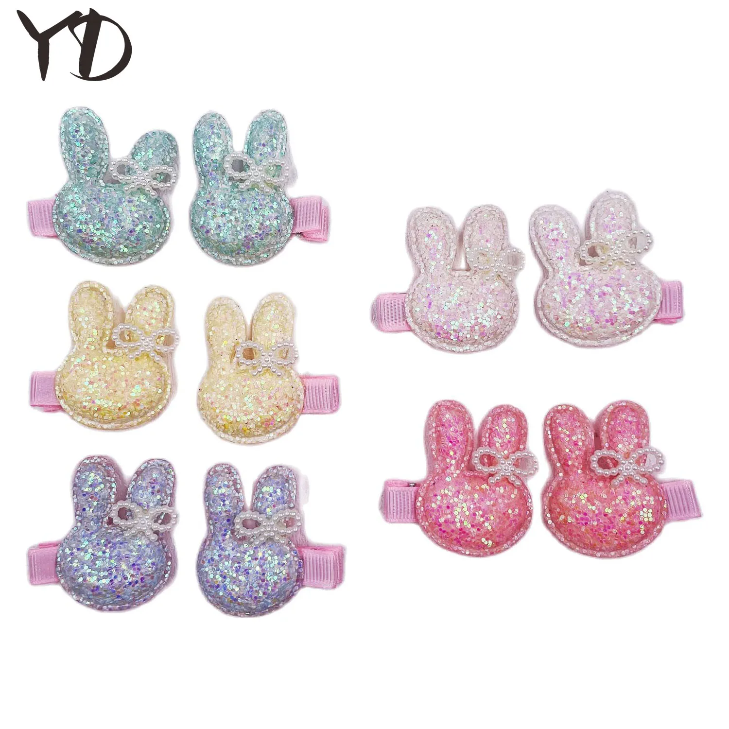 

2pcs/10pcs Original Design Sequins Rabbit With White Bownot Pearl Barrettes Accessories Hair Clip Headwear