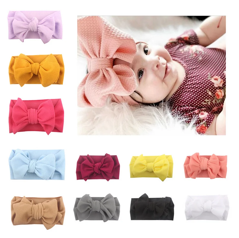 

Fit All Baby Big Bowknot Headband Knitted Wide Elastic Headwrap Turban Infant Headbands Girl Bows Baby Hair Accessories