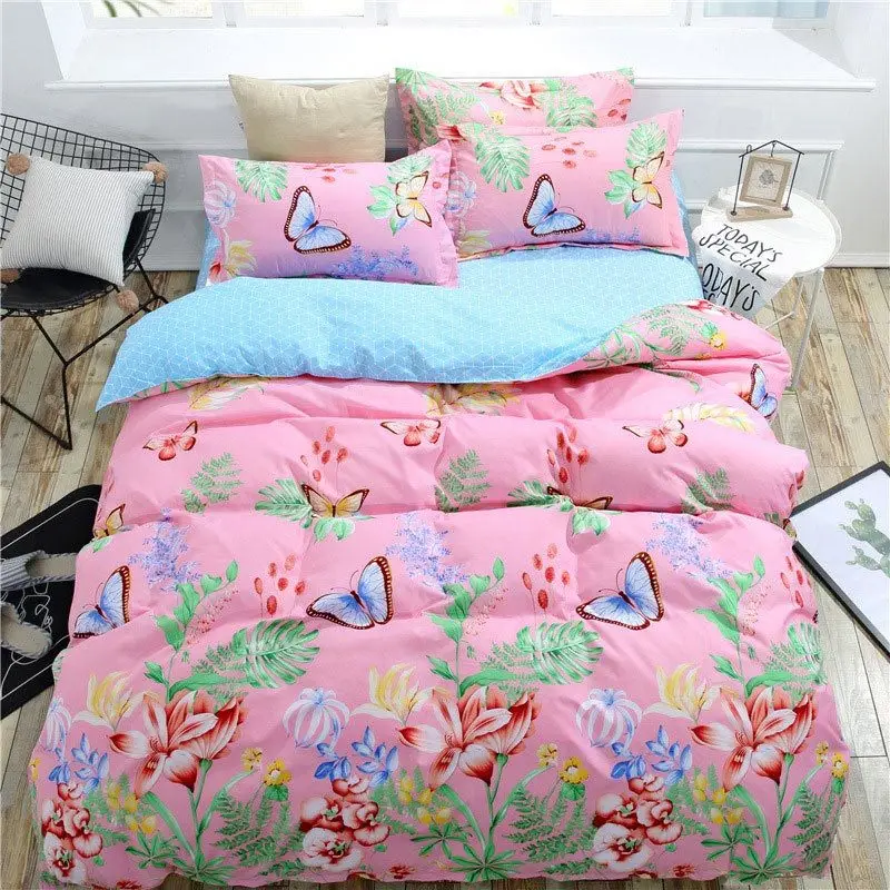 Розовая бабочка 4 шт. Детский комплект постельного белья с мультяшным рисунком