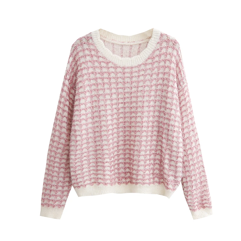 

Женский трикотажный пуловер в клетку, свободный осенний свитер в стиле ретро, 6663