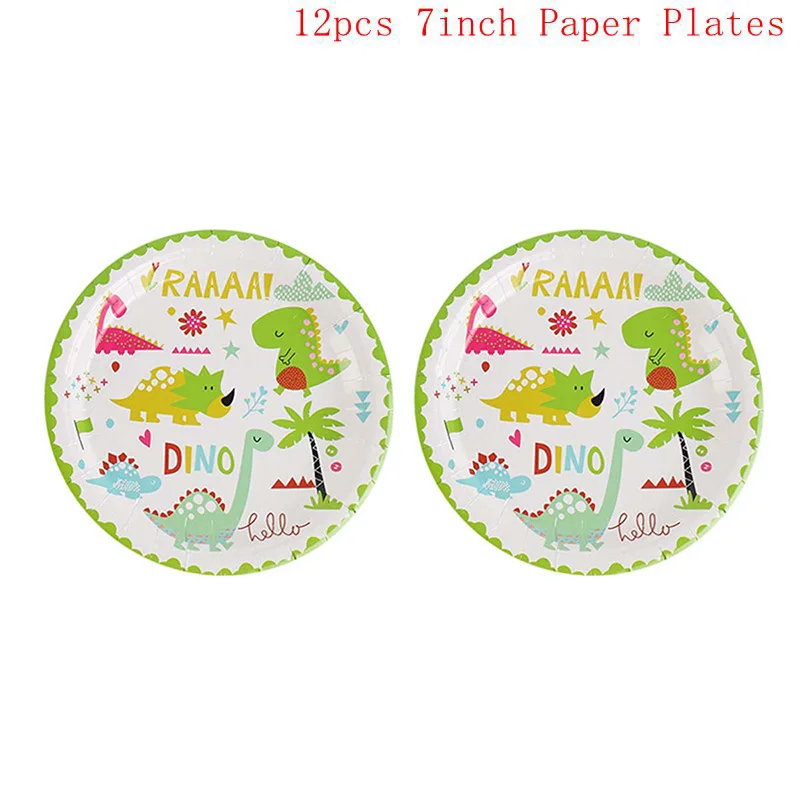 12pcs 7 inch plates Реквизит Динозавр для вечеринки брелок для ключей динозавры кольцо браслеты ожерелья украшения для дня рождения подарок для детей Детские вечерние сувениры для душа - Цвет: 12pcs 7 inch plates