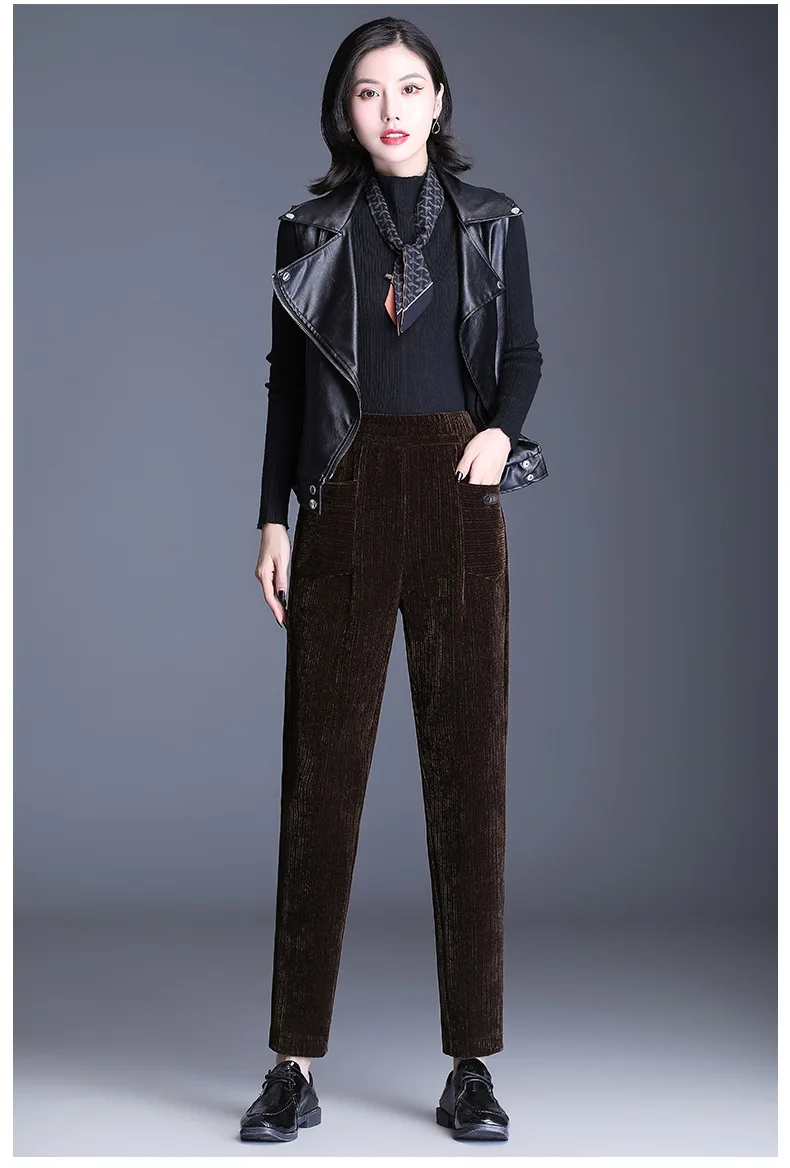

Women Plus Size High Waist Corduroy Harem Pants Loose Casual Elastic Waist Office Lady Elegant Straight Trousers Autumn Winter