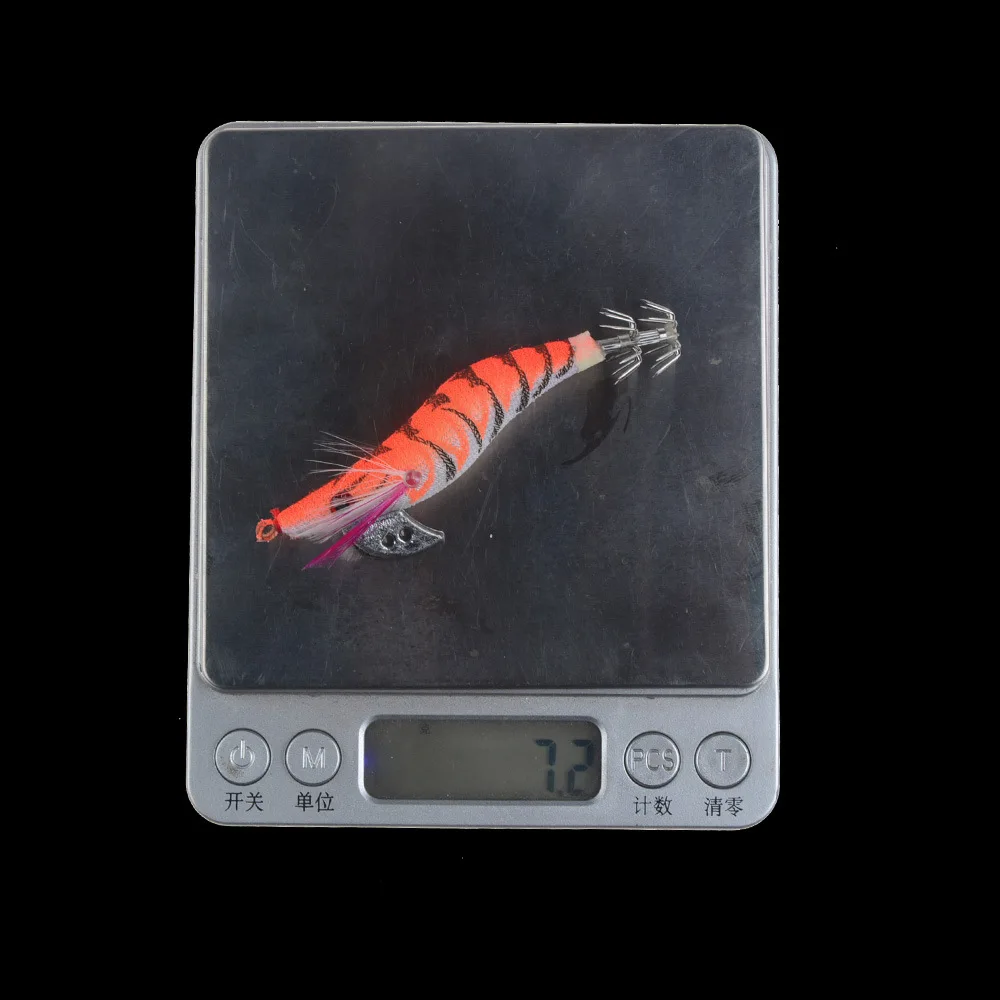 5Pcs 7.2g 8cm 5 Colors Squid Bait Wooden Shrimp Jig Hook Fishing Octopus Lures Cuttlefish Artificial Jigging Lure with Bag