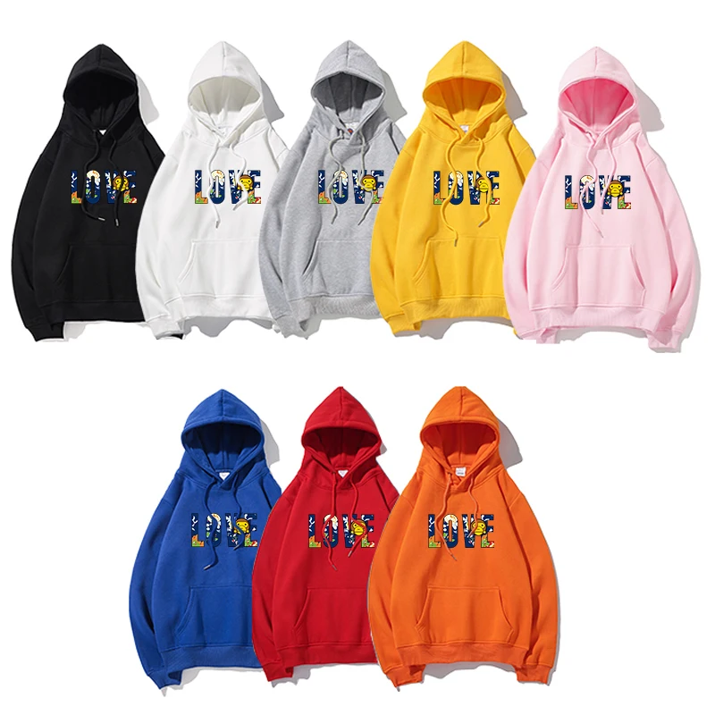 

2020 Winter Women's Clothing Solid Color Love art Cartoon Style Hoodies Female Cute Loose Costumes