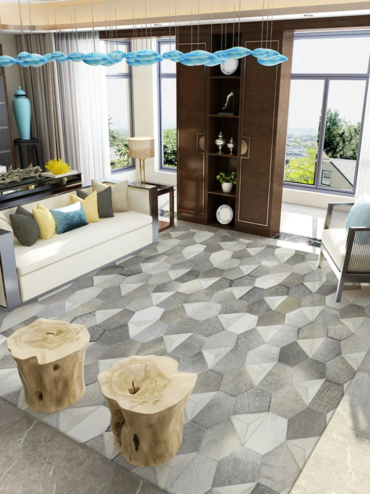 値段 豪華な手作りの牛革カーペット,リビングルームの大きなリネン,寝室のソファ,本物の毛皮の床マット