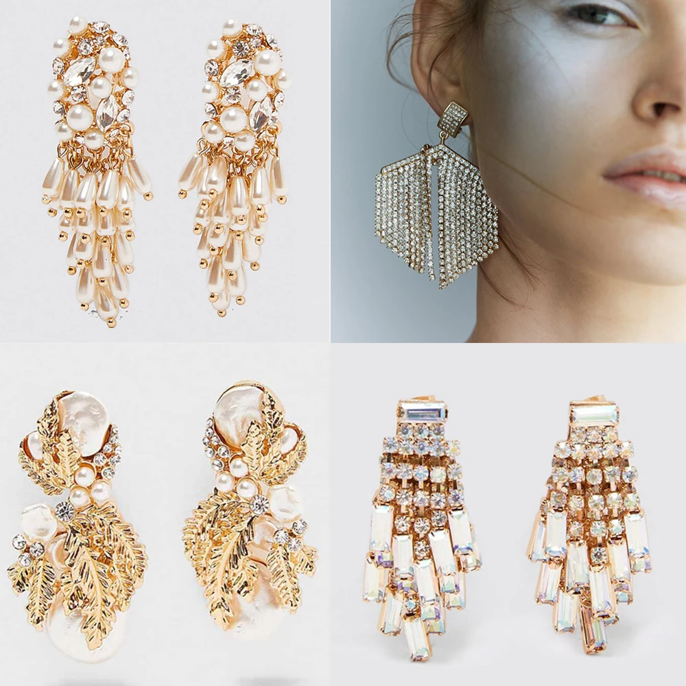 Dvacaman ZA Gold Oorbellen Crystal Pendientes блестящие эффектные Висячие серьги для женщин Свадебные подарки ювелирные изделия