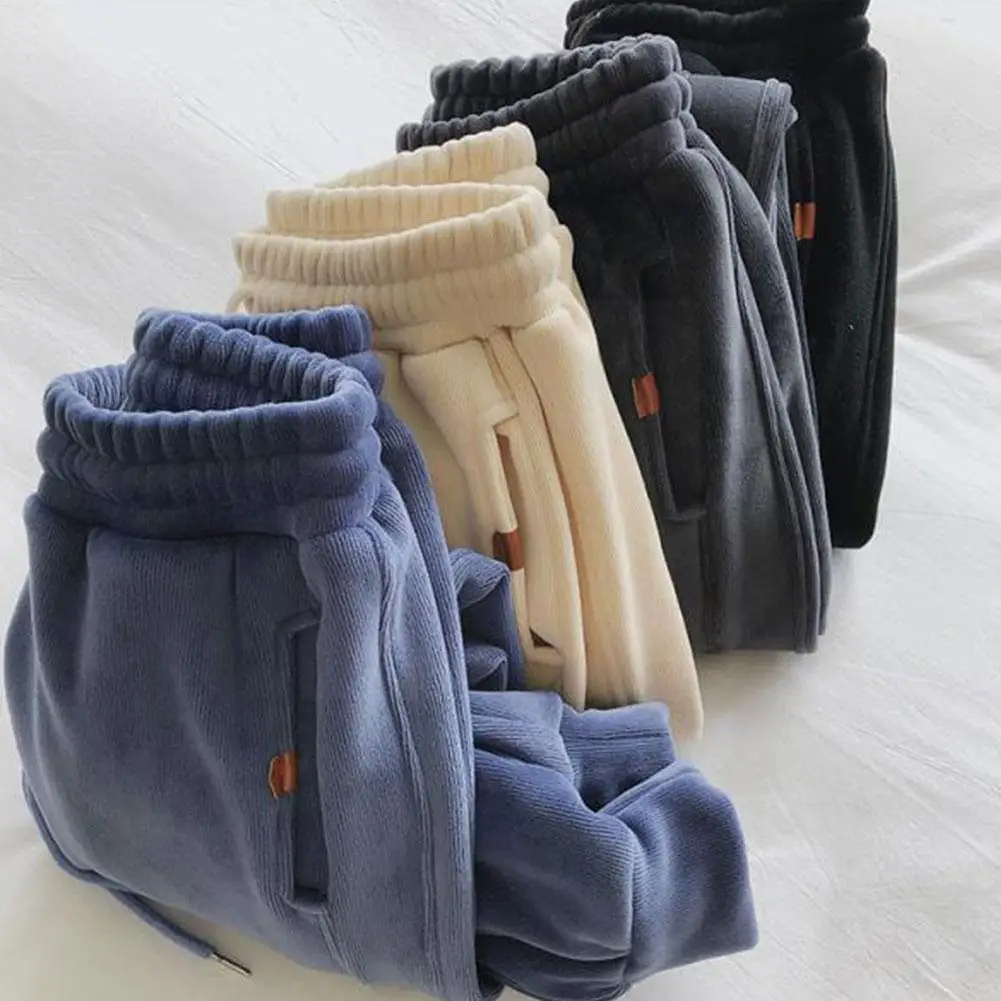 

Casual Womens Pants Autumn Winter Thick Warm Plus Velvet Waist Fleece Trousers Sweatpant Full Length Drawstring High