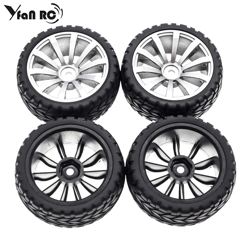 

Yfan rc 4 Pcs 1/10 Rubber Tire RC Racing Car Tires On Road Wheel Rim Fit For HSP HPI RC Car Part Diameter 65mm Tires 94123-94122