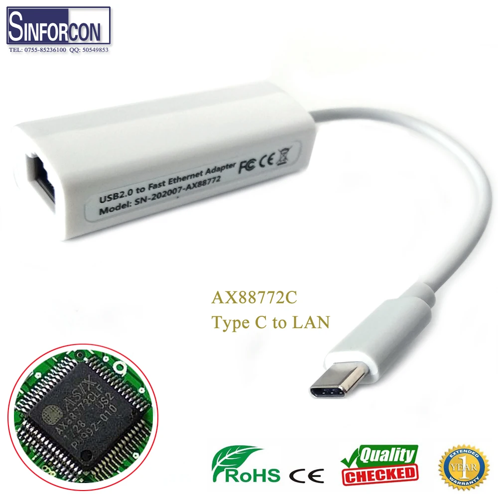 

AX88772 TYPE C USB to RJ45 Cellular Phone Ethernet LAN Cable 100M mobile ethernet adapter white color free driver
