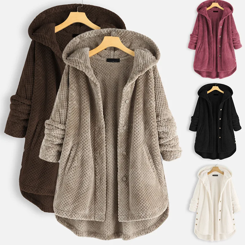 

2021 New Winter Hooded Double-faced Fleece Sweater Simple And Fashionable Mid-length Coat Women