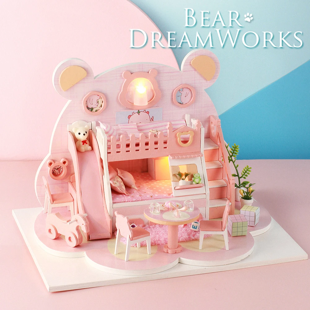 Деревянный мебельный набор в форме медведя DIY ручной работы кукольный домик для