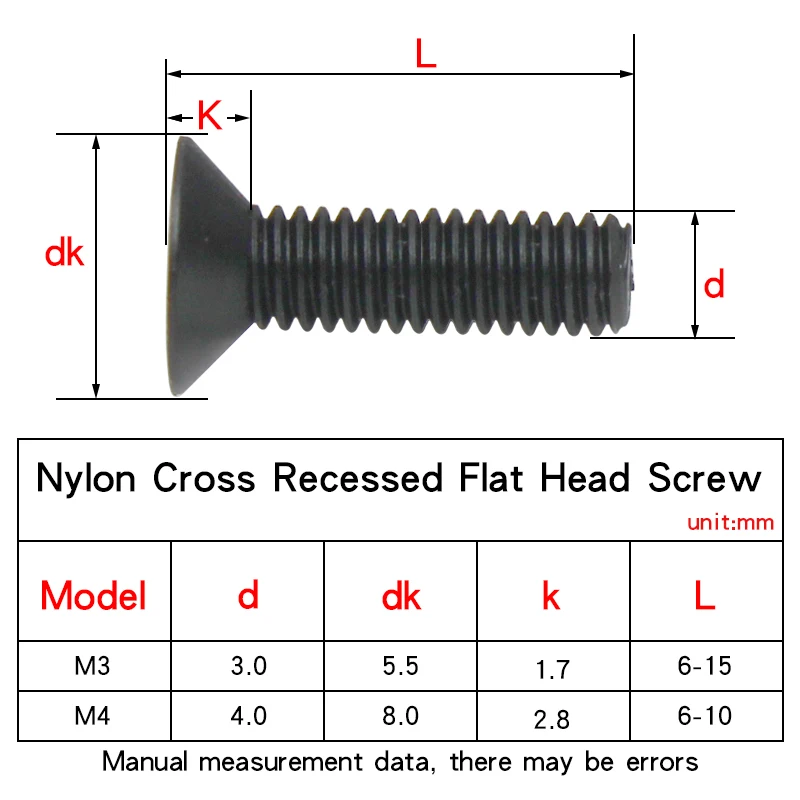 Винты с потайной головкой M3 M4 50 шт. нейлоновые черного цвета пластиковые