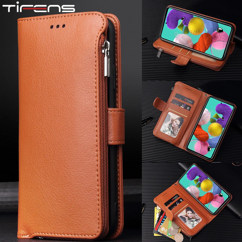 Кожаный чехол-кошелек с откидной крышкой на молнии для Samsung Galaxy A51 A71 A81 A91 A10 A20E A30 A40