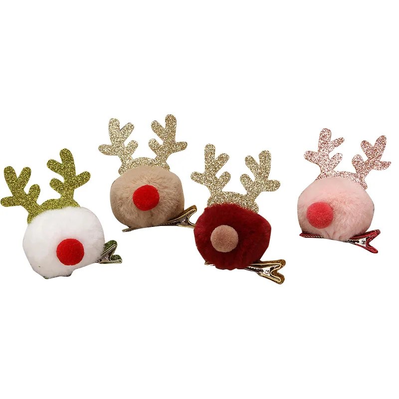 

Santa Claus Jewelry Hair Accessories Hairballs Plush Elk Hairpin Cute Pink Antler Ornament White Women Gifts Bijoux Femme C