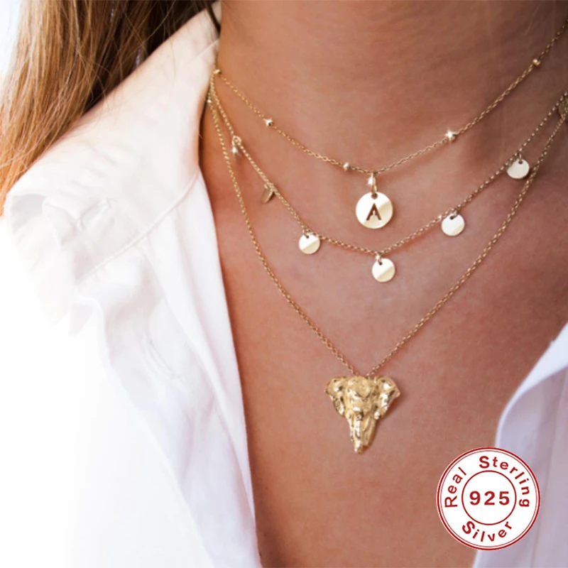 

Canner S925 Sterling Silver Elephant Pendant Clavicle Chain Necklace For Women Ladies Fine Jewelry Choker Necklace Christmas