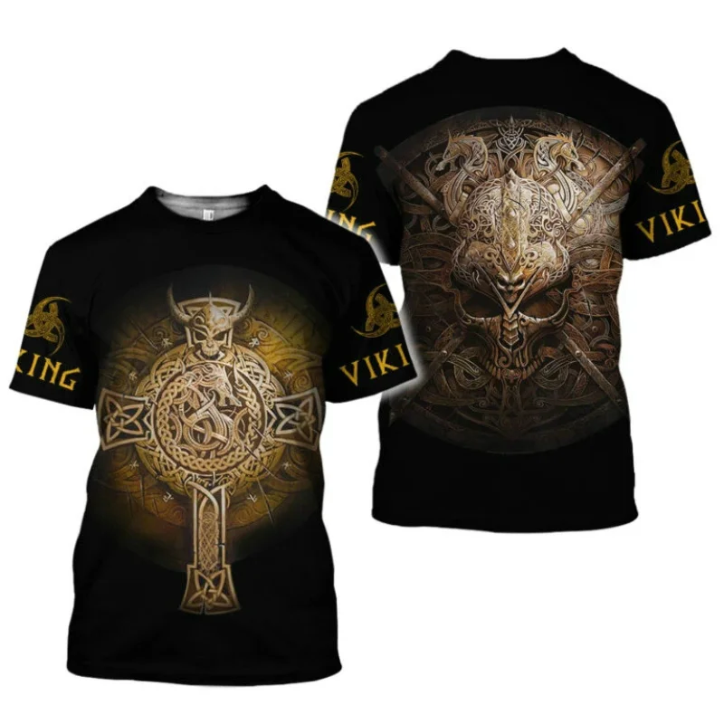 

2021 best selling 3D drawing tattoo trend t-shirt men's fashion casual t-shirt short sleeve unisex clothing Nordic street