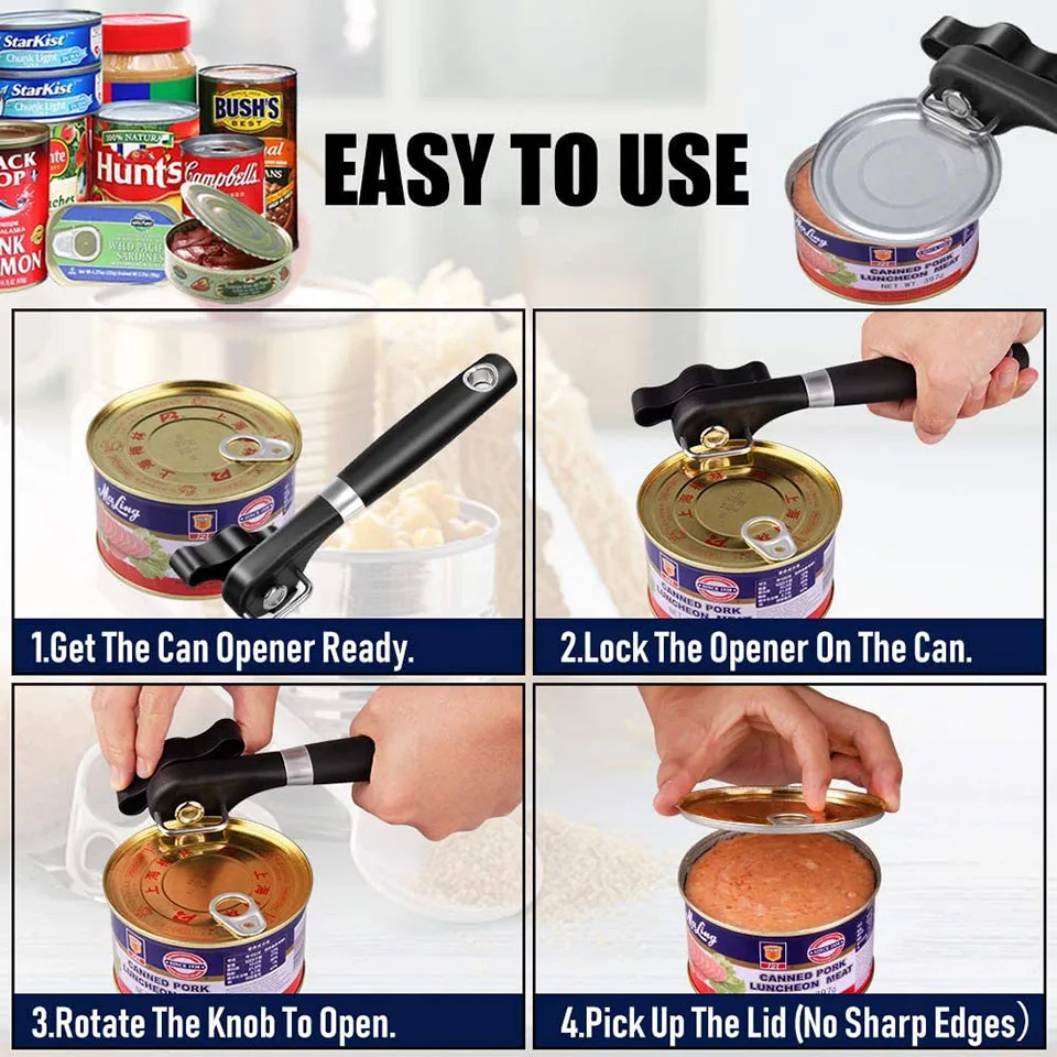 

Hand Held Safety Can Opener Manual Kitchen Stainless Steel No Sharp Edges Corkscrew Beer Iron Bottle Opener