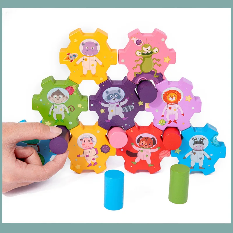 

6/16pcs Set Wooden Stacking Toys Board Game Cartoon Animals Balance Building Blocks Diy Stack Educational Toys For Children Gift