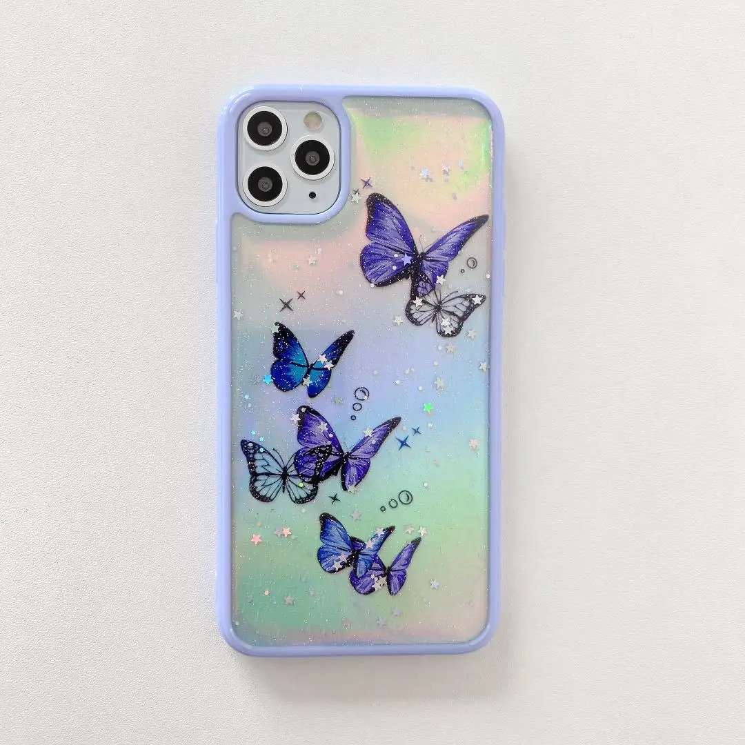 

Butterfly Case for iPhone 12 Pro 6.1'', Girly Bling Glitter Cute with Removable Laser Paper Shinny Funny Soft Silicone Covers