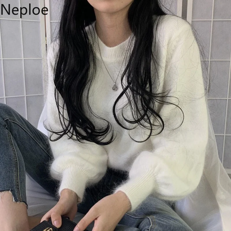 Neploe O Neck Lantern Long Sleeve Pullover Sweater Female Autumn Winter Clothes Loose Solid Pull Femme Warm Bottom Jersey 47467 | Женская