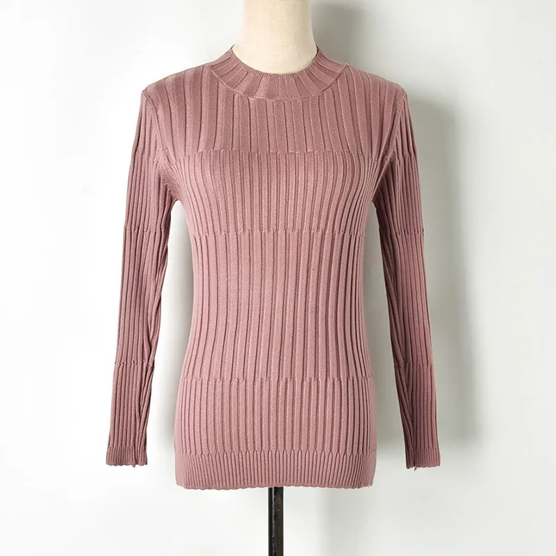 Женский простой свитер в полоску вязаный Осень-зима 2019 Тонкий Топ из тонкой ткани