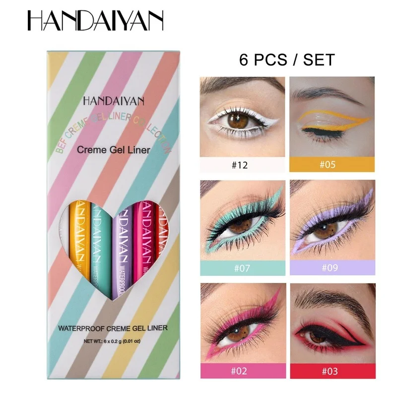 

HANDAIYAN 6 Packs of Gel Eyeliner Pen Sun Color Gel Eyeliner Pen Rotatable Eyeliner Waterproof Eyeliner