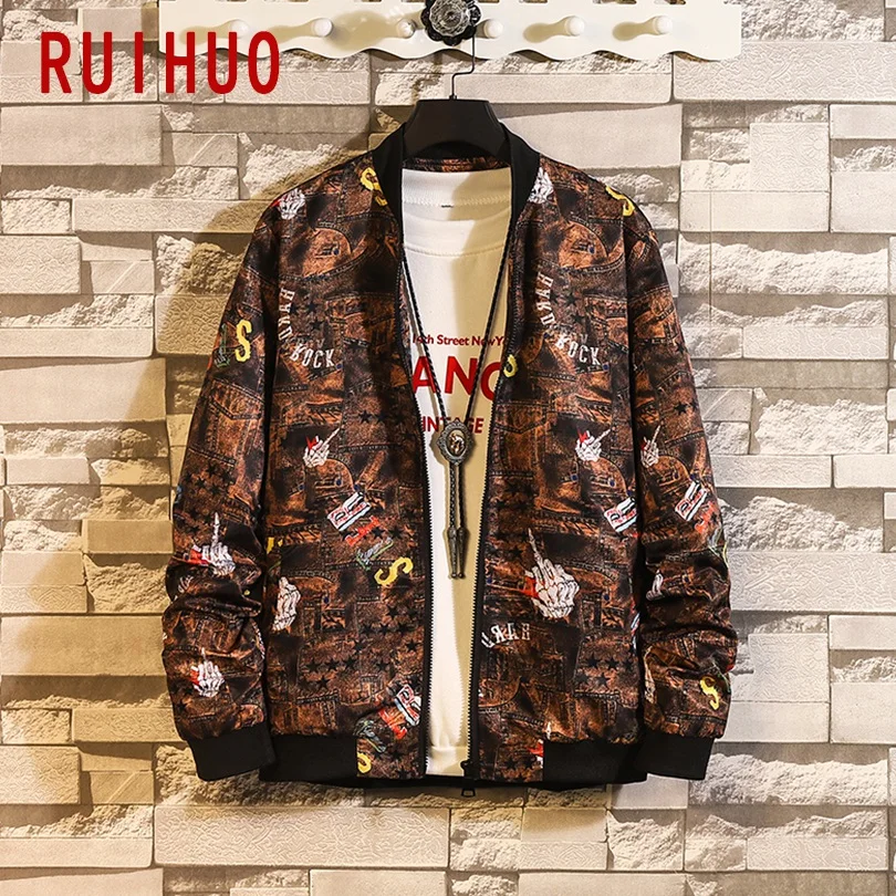 Куртка RUIHUO Мужская черная уличная одежда Бомбер модное пальто в стиле хип-хоп