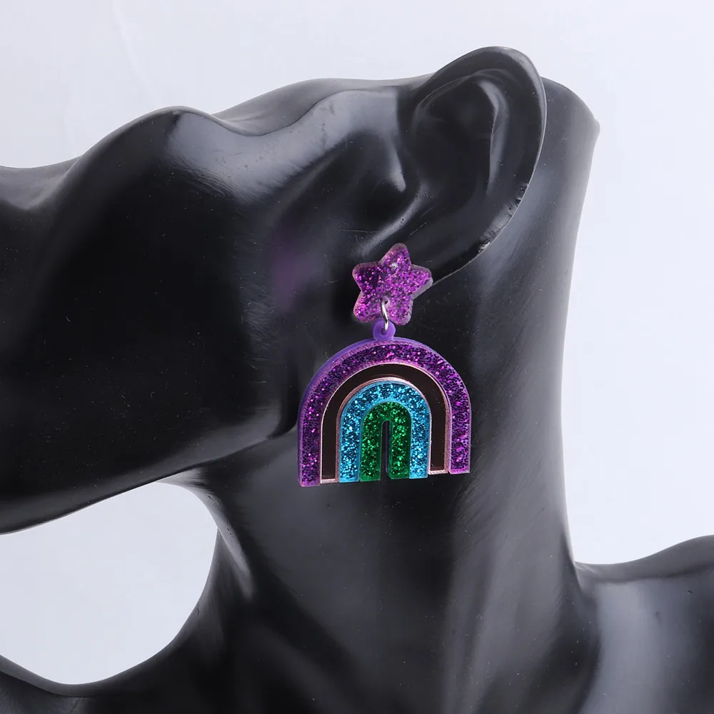 

New Fashion Colorful Glitter Rainbow Acrylic Drop Earrings For Women Funny Multicolor Long Dangle Earrings Party Jewelry Gifts