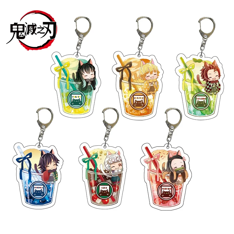 

Summer Cold Drink Anime Peripheral Acrylic Demon Slayer Keychain Kokushibou Akaza Enmu 2-dimensional Q Version Character Pendant