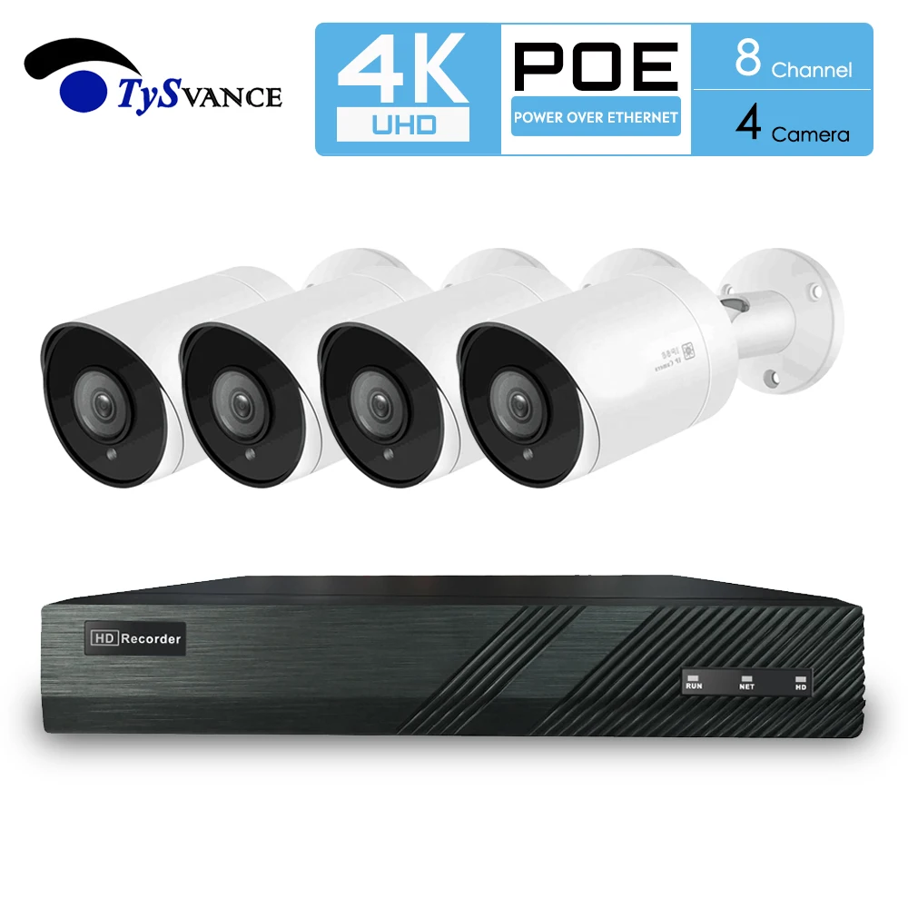 Система видеонаблюдения TySvacne 8 Мп 4K Ultra HD каналов PoE NVR и 4 ip-камеры с питанием по