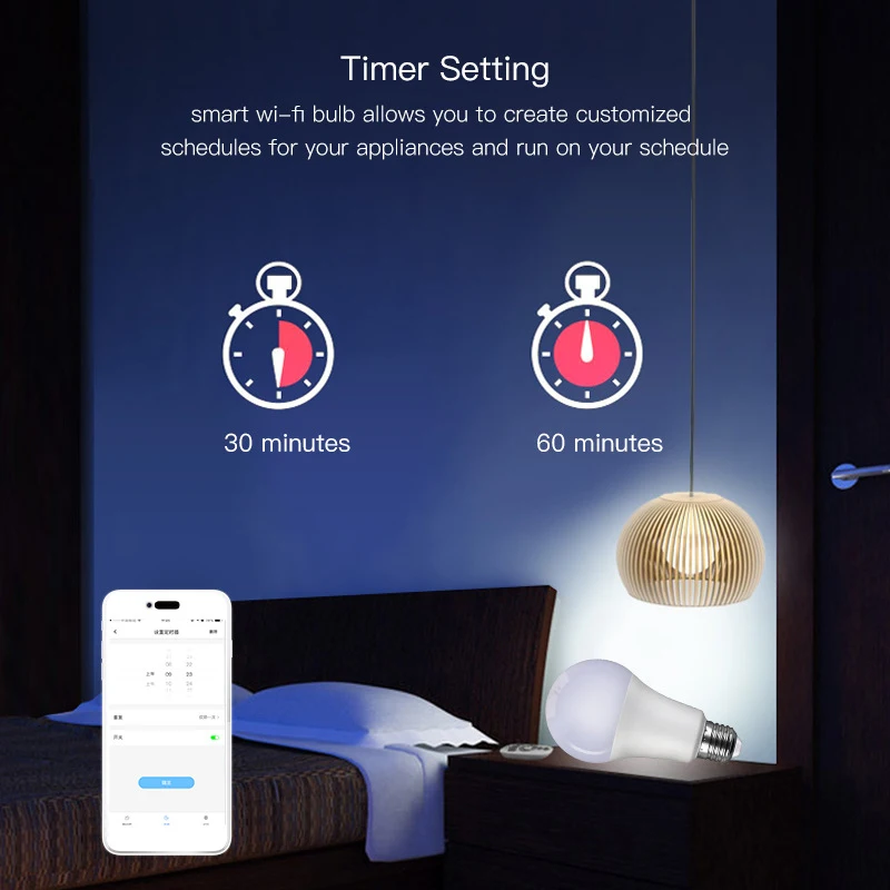 Умная Светодиодная лампа E27 Wi-Fi 9 Вт RGB + холодный и теплый белый Многоцветный