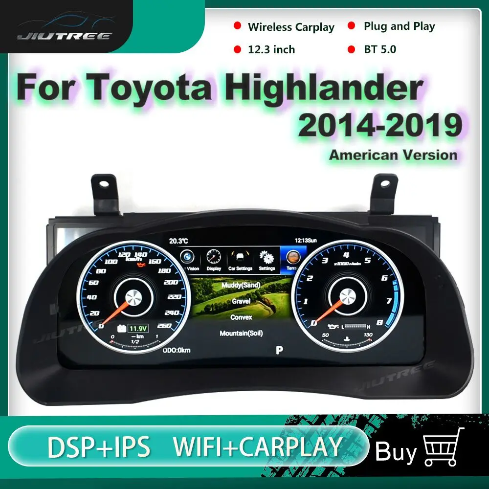 

2 + 32 ГБ Android 9,0 12,3 дюймов для Toyota Highlander 2015-2019 автомобильный ЖК кластер инструмент Мультимедийная панель модификация GPS