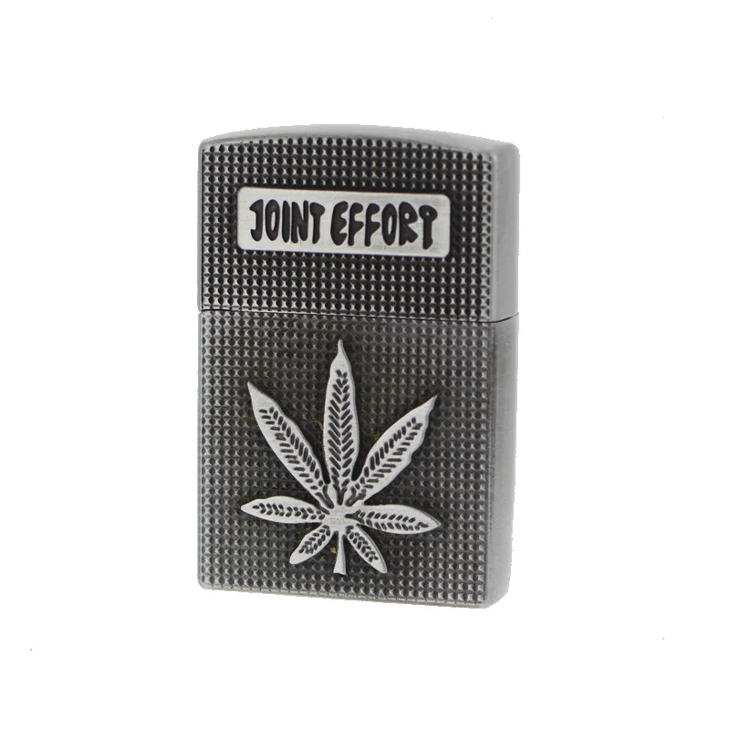 

Античная Металлическая ветрозащитная зажигалка с листьями конопли, тисненые бронзовые мужские инструменты для курения, инструменты для си...